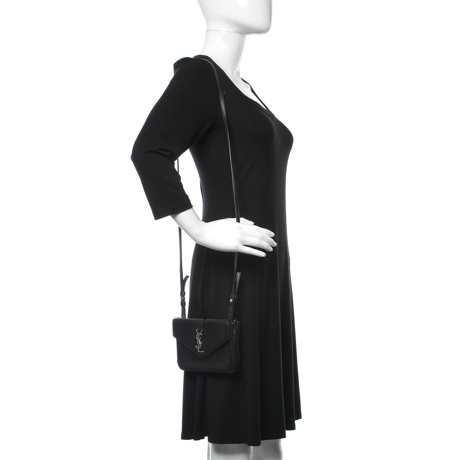 Saint Laurent Calfskin Monogram Tri Pocket Crossbody Bag Black 2 of 11