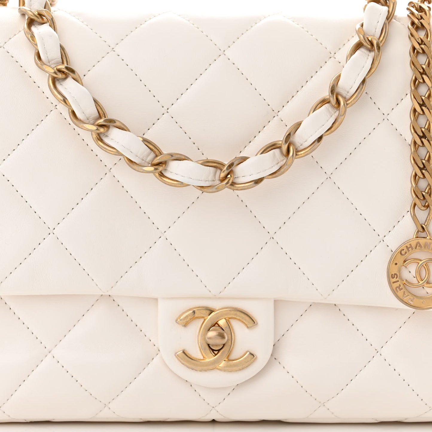 Lambskin Quilted Fancy Jewel Flap White