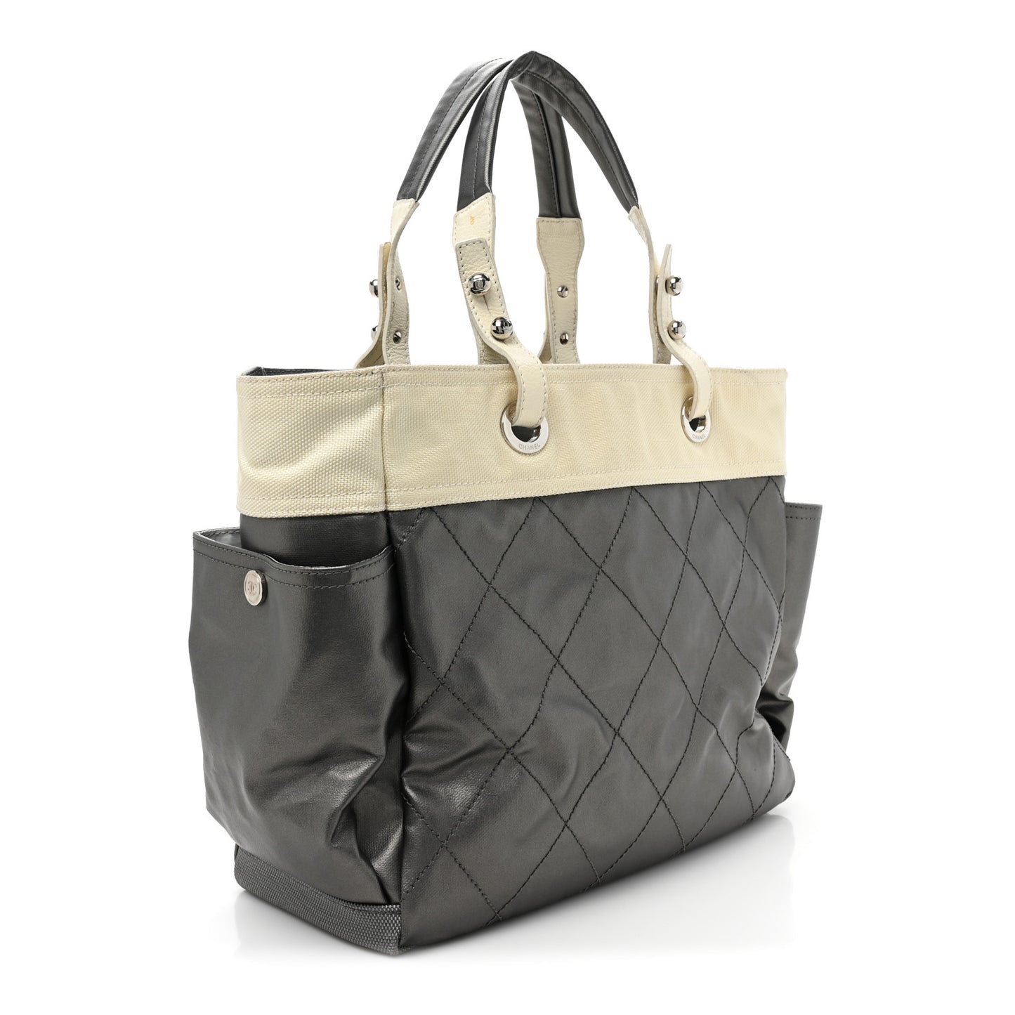 Coated Canvas Quilted Large Paris Biarritz Tote Silver