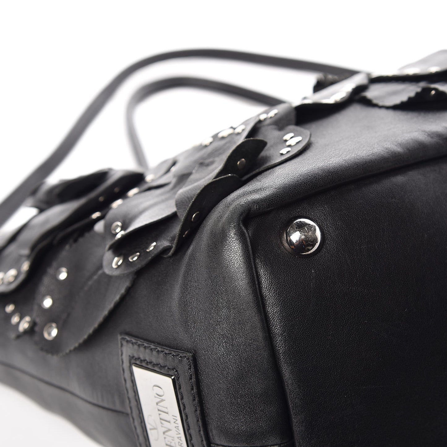 Nappa Studded Rosette Tote Black