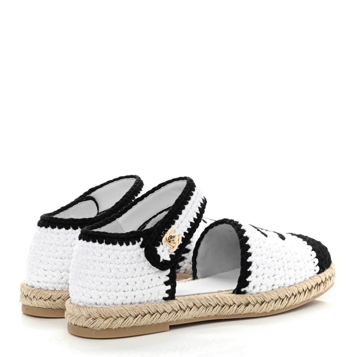 Chanel Braided Knit Cap Toe CC Ankle Strap Espadrilles 40 White Black 4 of 9