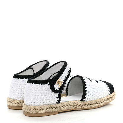 Chanel Braided Knit Cap Toe CC Ankle Strap Espadrilles 40 White Black 4 of 9