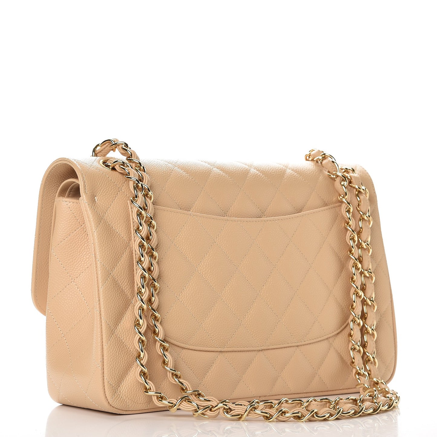 Caviar Quilted Jumbo Double Flap Beige Clair