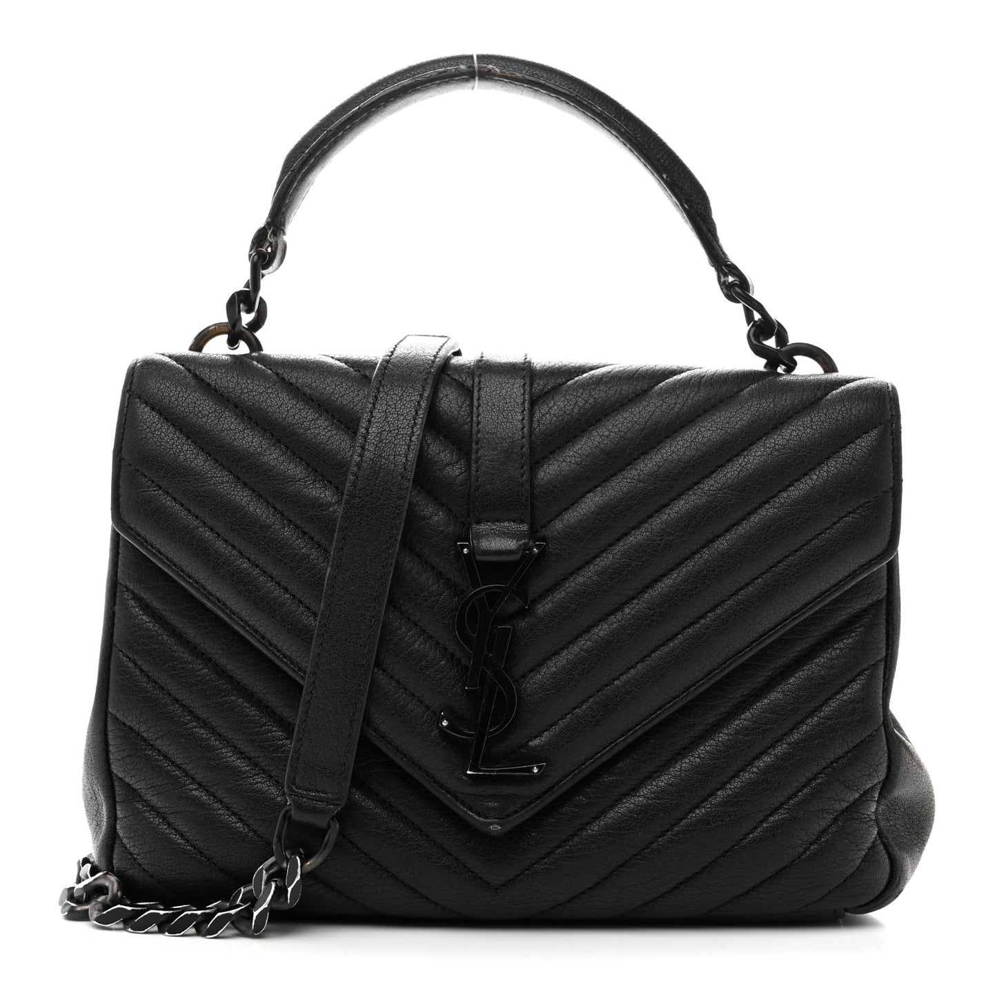 Sheepskin Matelasse Chevron Monogram Monochrome Medium College Bag Black
