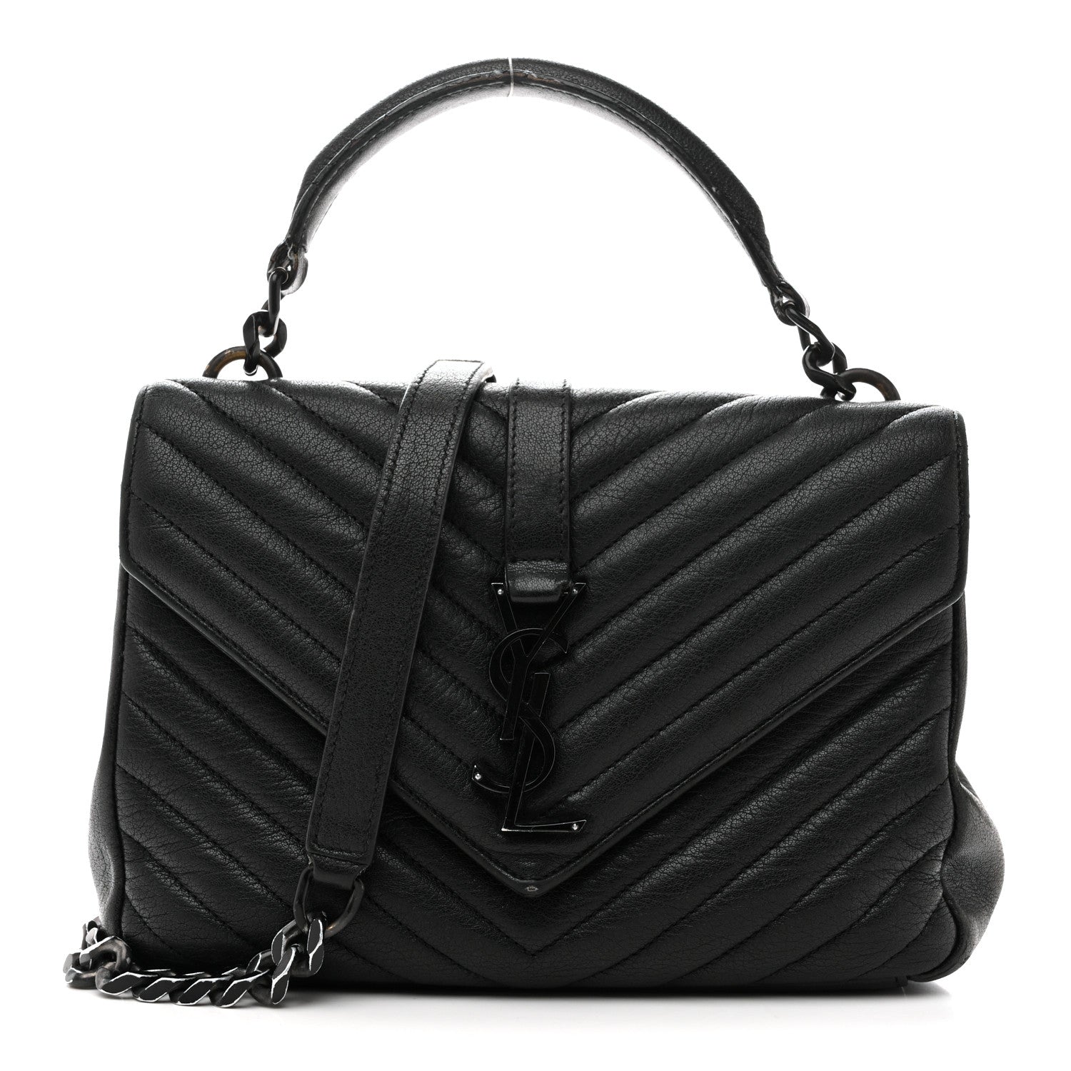 Saint Laurent Sheepskin Matelasse Chevron Monogram Monochrome Medium College Bag Black 1 of 17