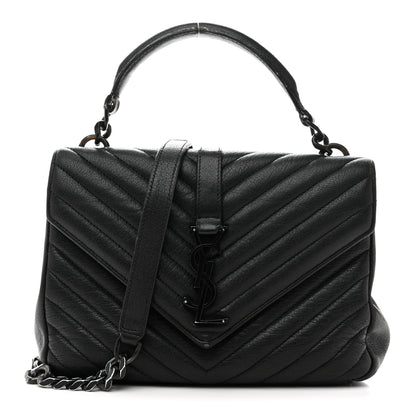 Saint Laurent Sheepskin Matelasse Chevron Monogram Monochrome Medium College Bag Black 1 of 17