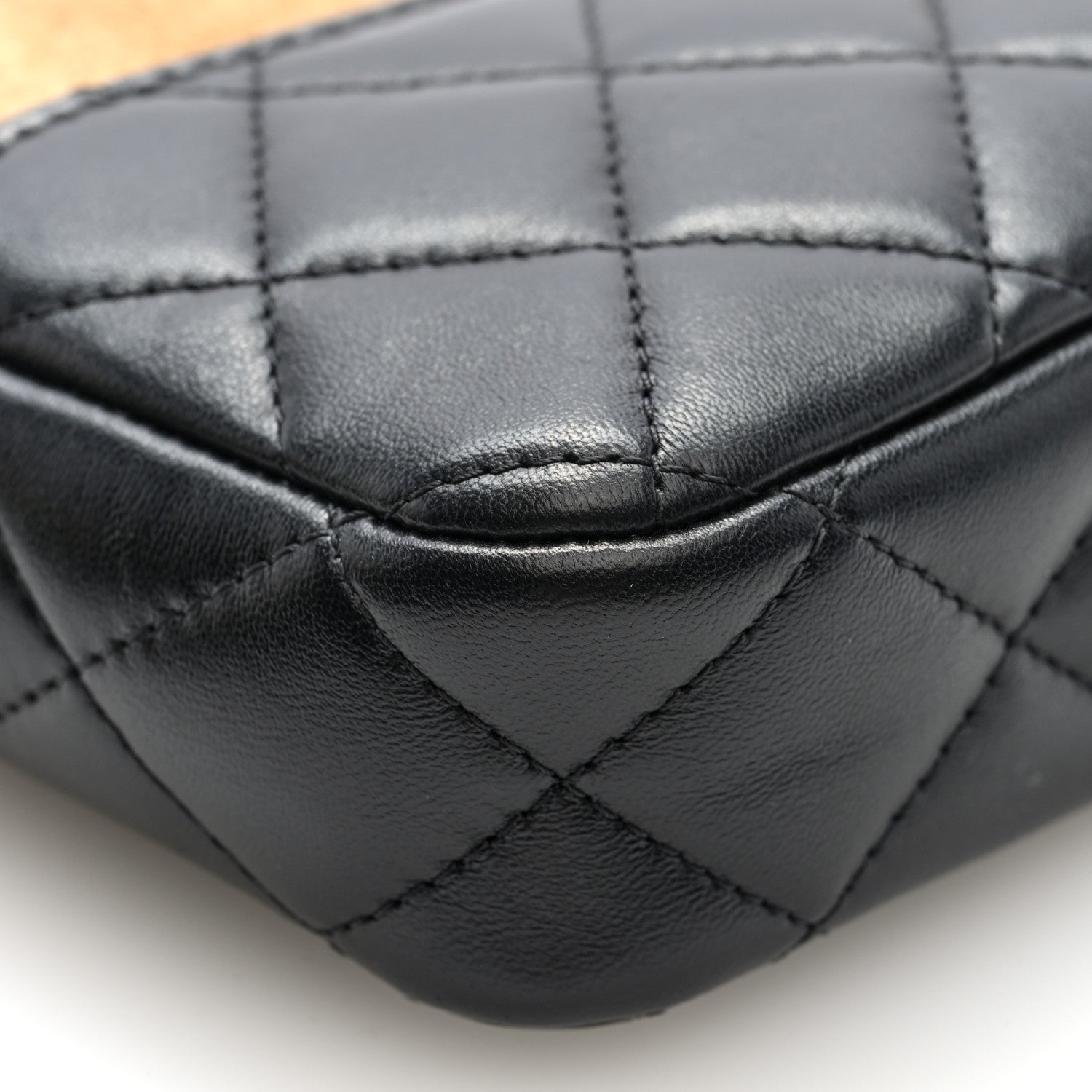 Chanel Suede Shiny Lambskin Quilted Phone Holder With Chain Black Beige 11 of 12