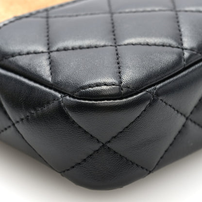 Chanel Suede Shiny Lambskin Quilted Phone Holder With Chain Black Beige 11 of 12