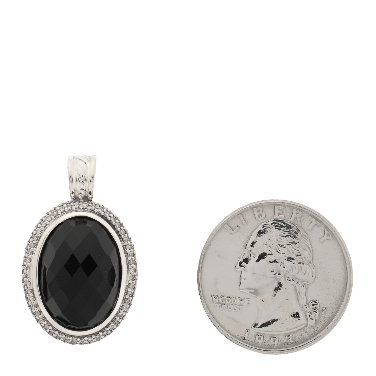 Sterling Silver Diamond Black Onyx 22mm Oval Albion Pendant