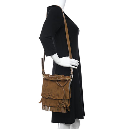 Saint Laurent Suede Calfskin Small Emmanuelle Fringe Bucket Bag Light Ocre 2 of 10