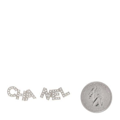 Chanel Crystal Cha-Nel Logo Earrings Gold 2 of 5