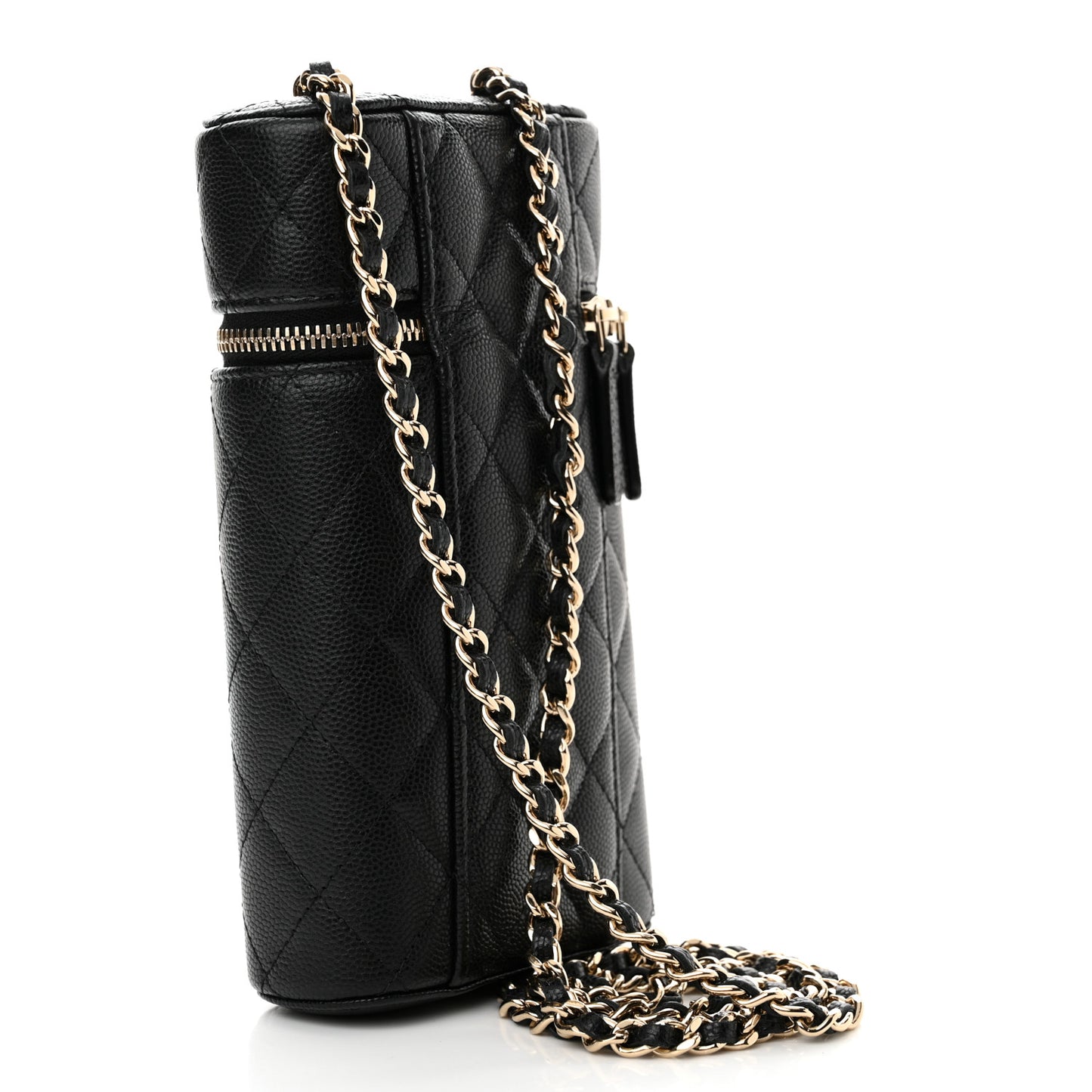 Caviar Quilted Phone Holder With Chain Black