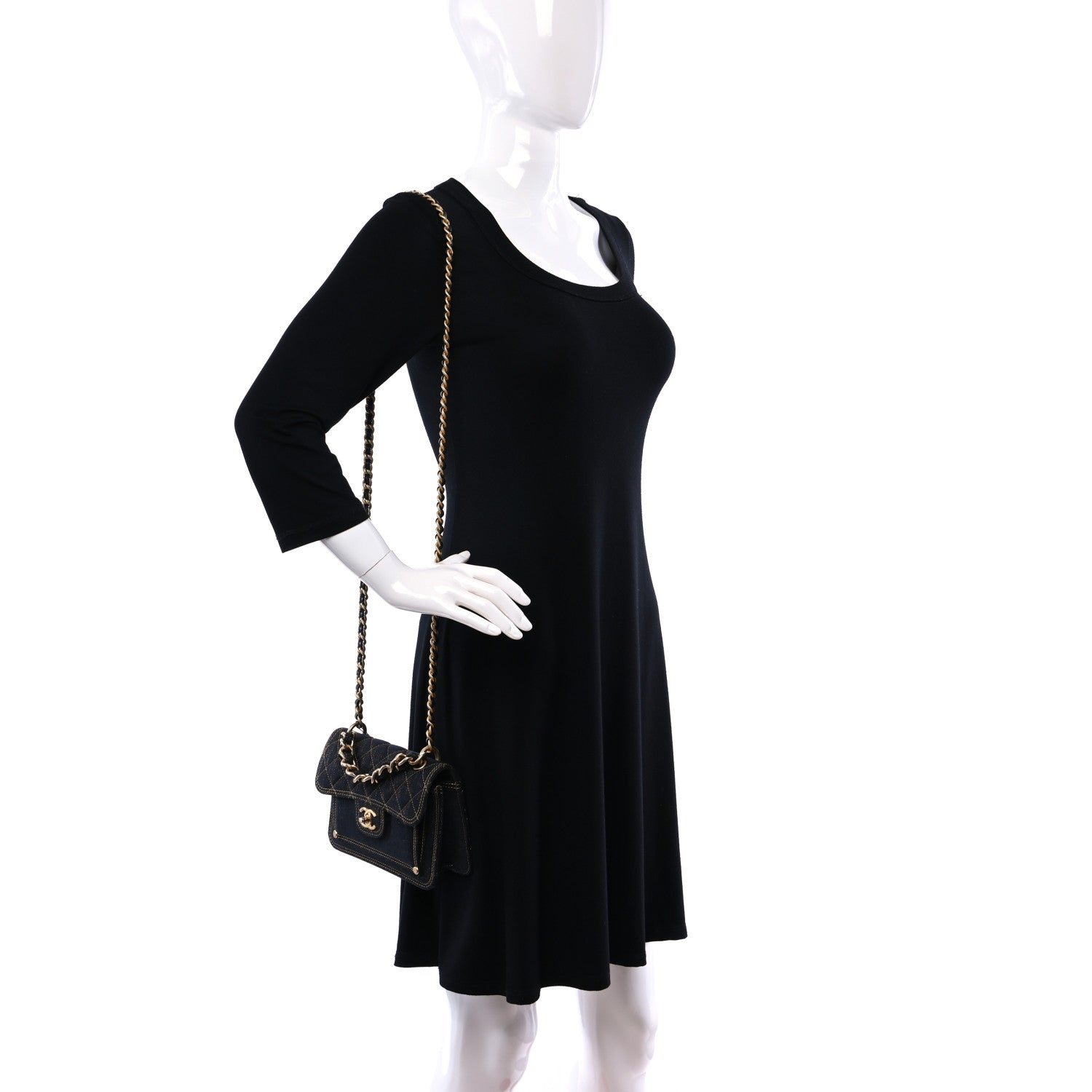 Chanel Denim Quilted Double You Mini Flap Black Golden 2 of 11