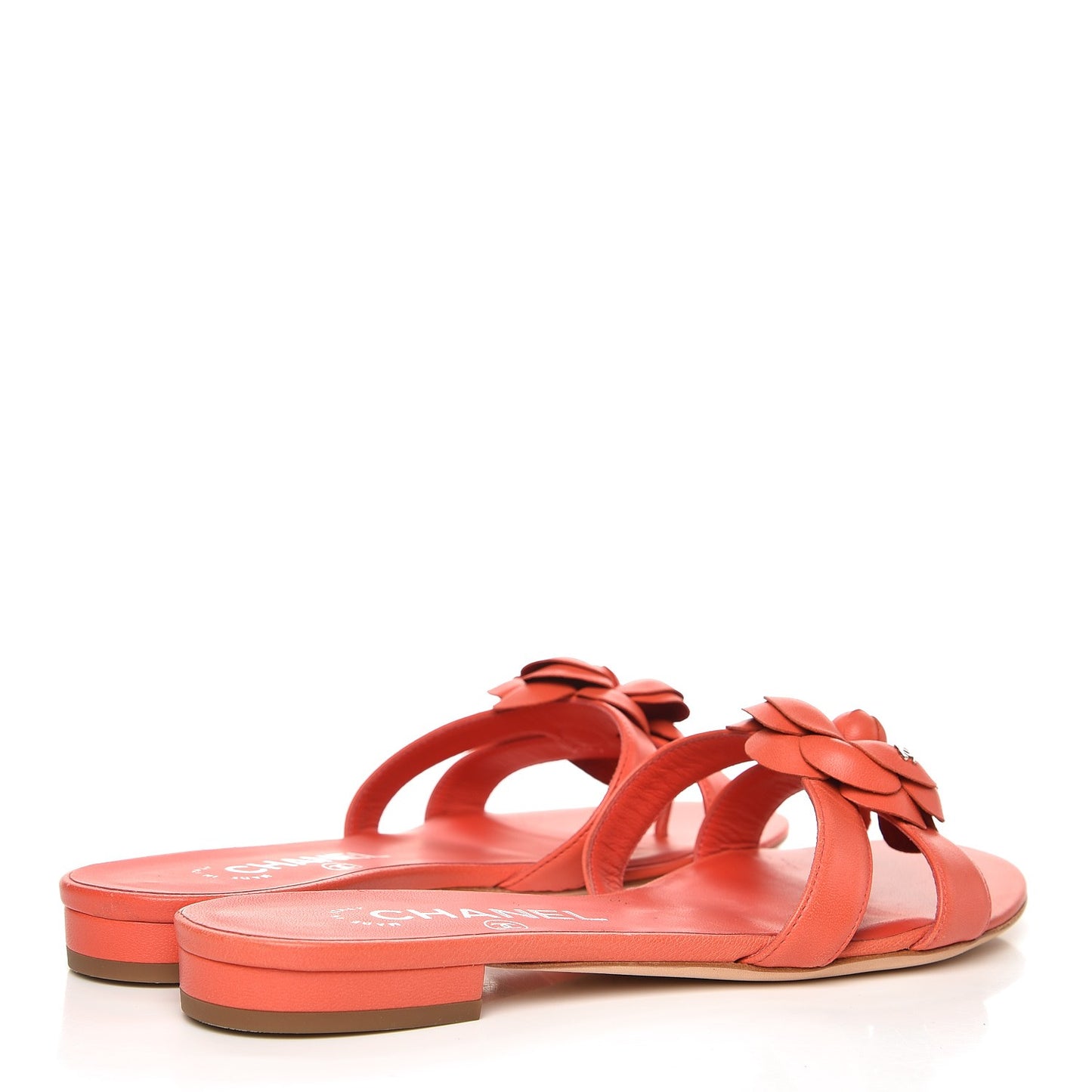 Lambskin Camellia Sandals 36 Orange