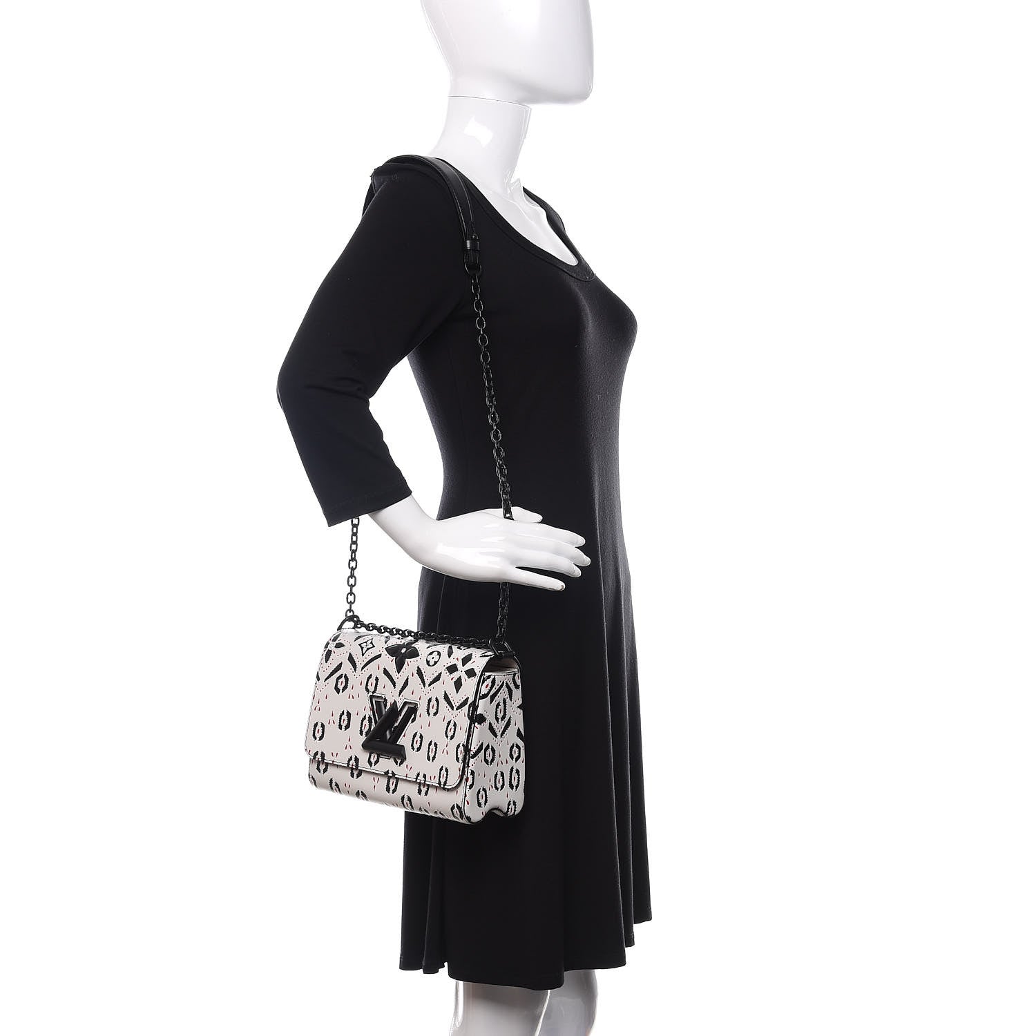 Louis Vuitton Calfskin Graphic Print Twist Shoulder Bag MM White Black 2 of 13