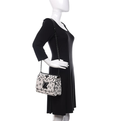 Louis Vuitton Calfskin Graphic Print Twist Shoulder Bag MM White Black 2 of 13