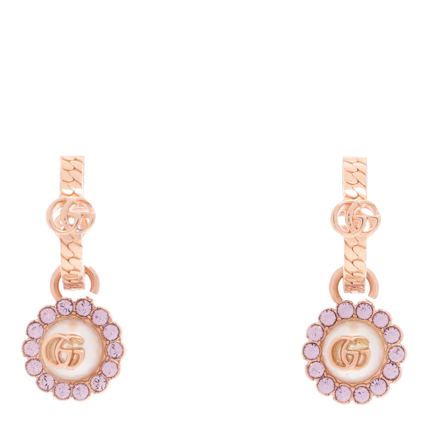 Metal Crystal Double G Drop Pearl Earrings Rose Gold