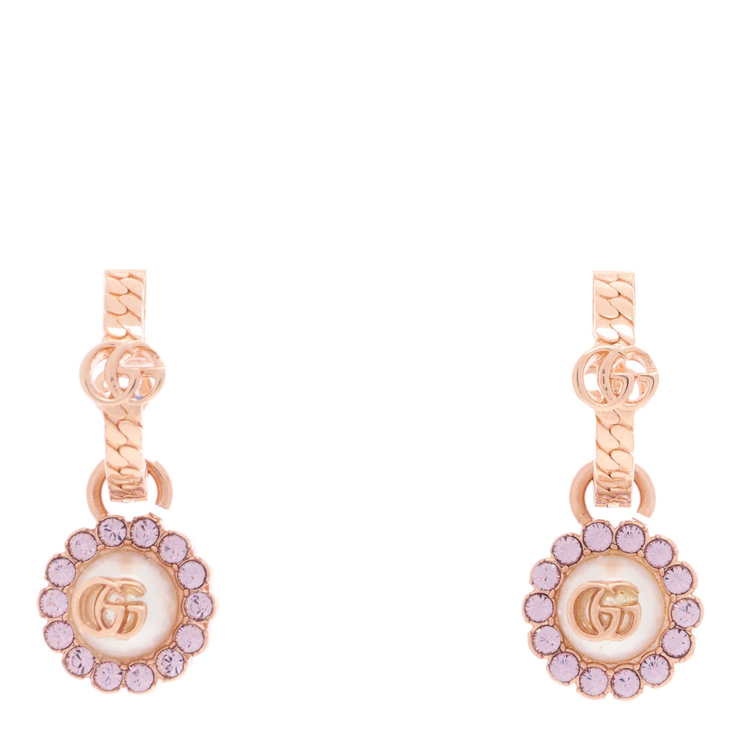 Gucci Metal Crystal Double G Drop Pearl Earrings Rose Gold 1 of 4