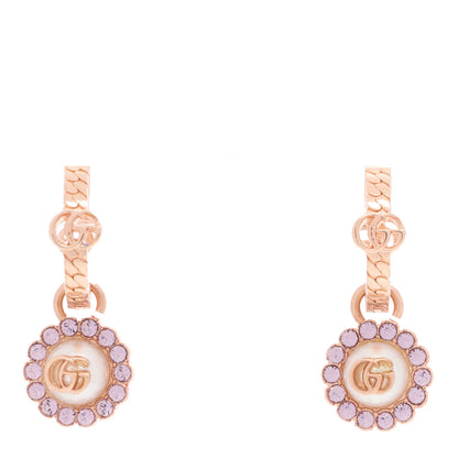 Gucci Metal Crystal Double G Drop Pearl Earrings Rose Gold 1 of 4