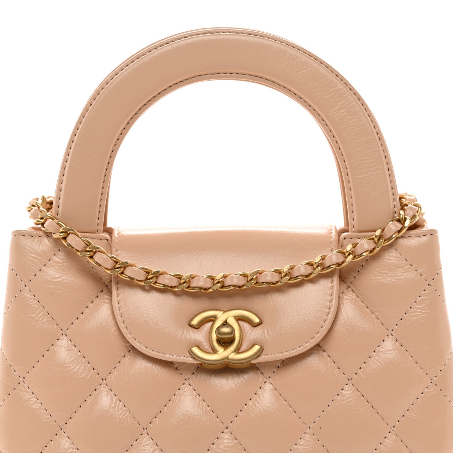Chanel Shiny Aged Calfskin Quilted Nano Kelly Shopper Beige 8 of 10