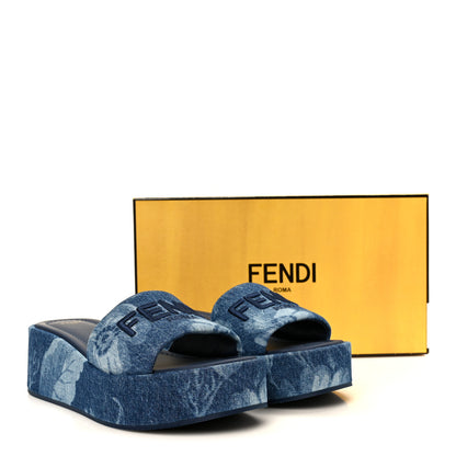 Fendi Denim Sea Garden Logo Sunshine Flatform Slide Sandals 40 Blue Medium Dark Blue 11 of 11