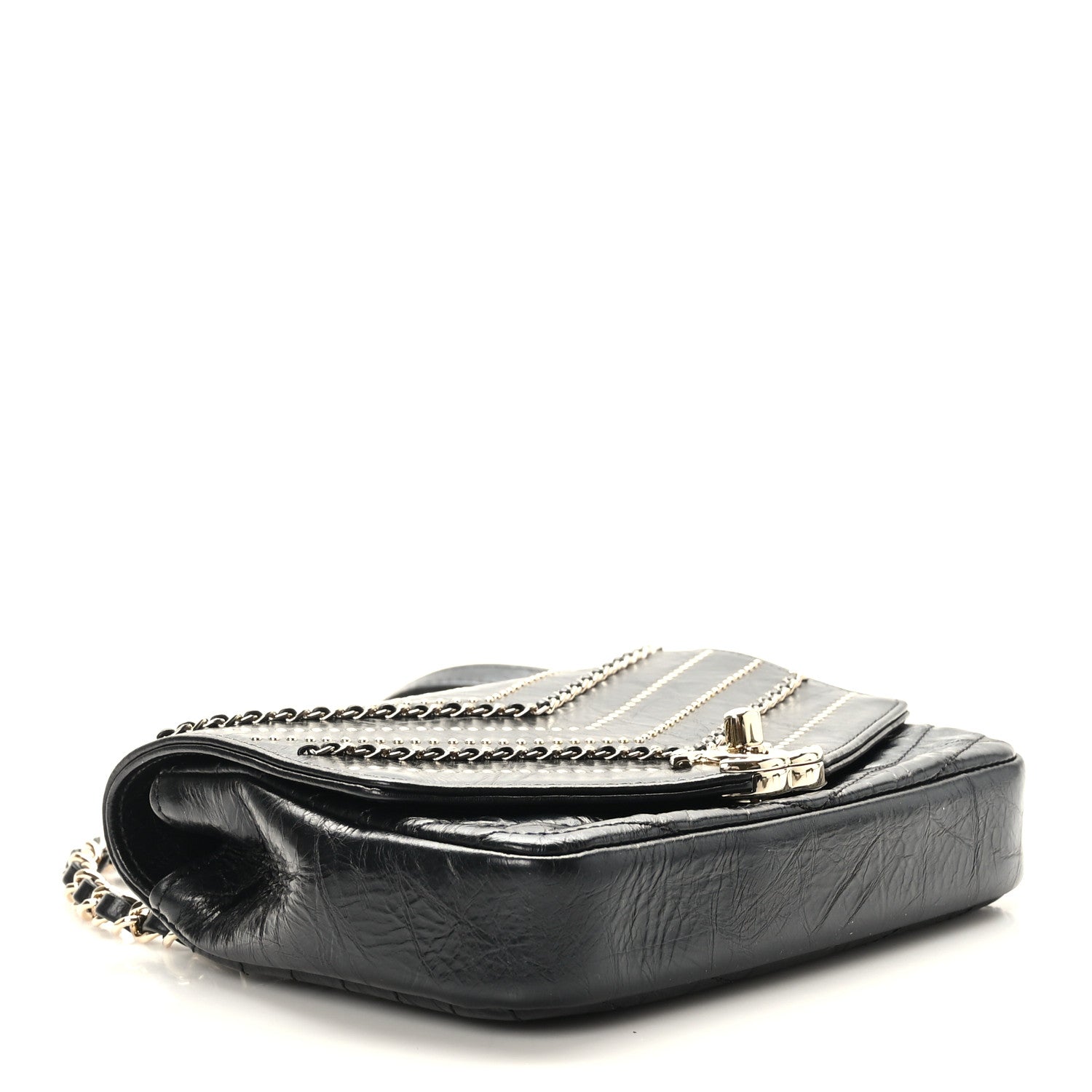 Chanel Crumpled Calfskin Chevron Chain Mini Square Flap Black 4 of 9