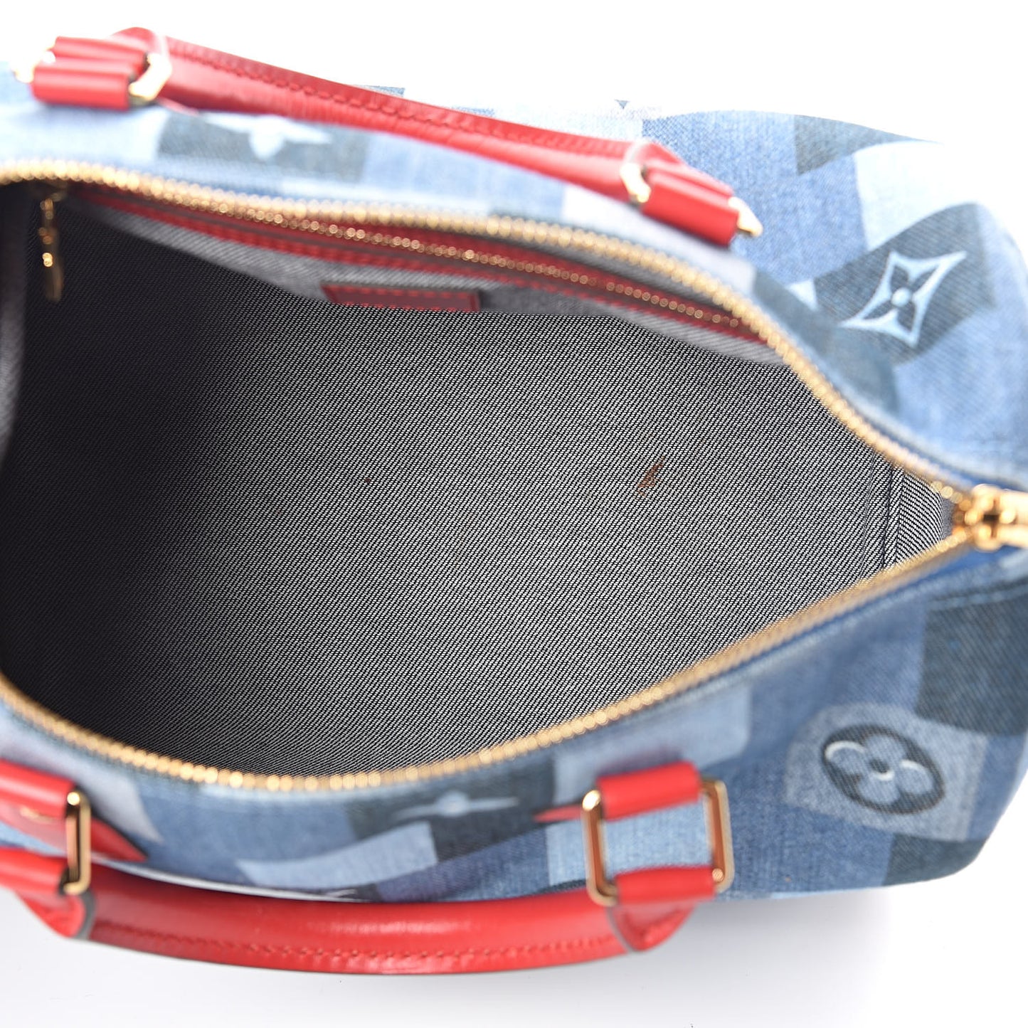 Denim Damier Monogram Patchwork Speedy Bandouliere 30 Blue Rouge