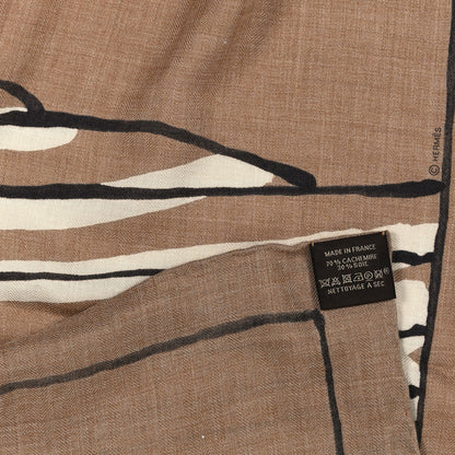 Hermes Cashmere Silk Libre Comme Pegase Shawl 140 Caramel Creme Black 3 of 4