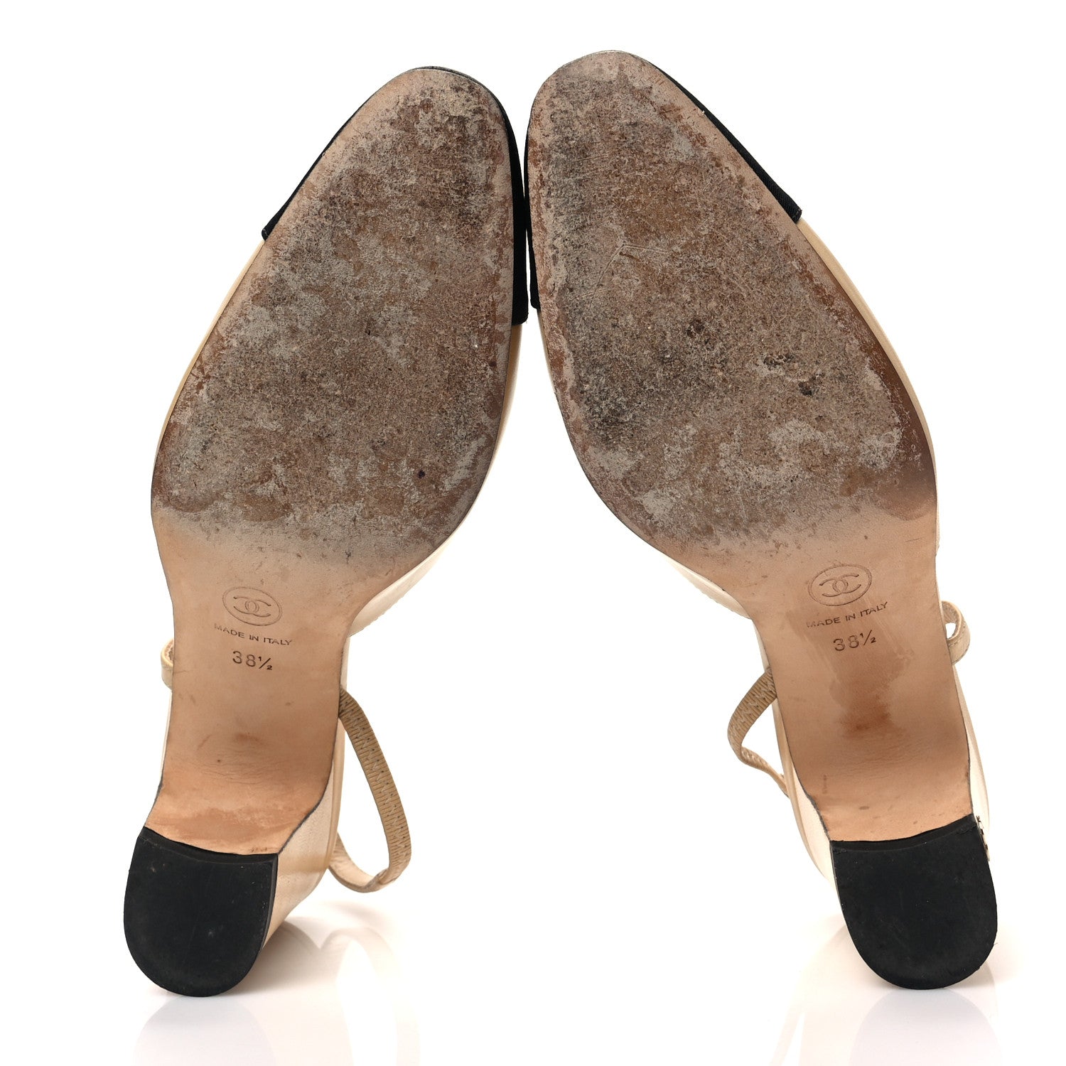 Chanel Lambskin Grosgrain Cap Toe CC Slingback Pumps 38.5 Beige Black 5 of 7