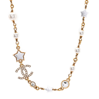 Chanel Metal Crystal Pearl CC Star Gold Pearly White 1 of 5
