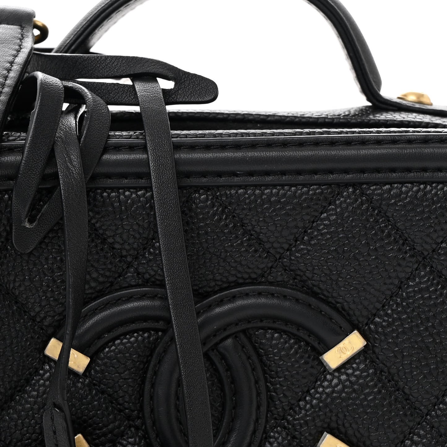 Caviar Quilted Small CC Filigree Vanity Case Black