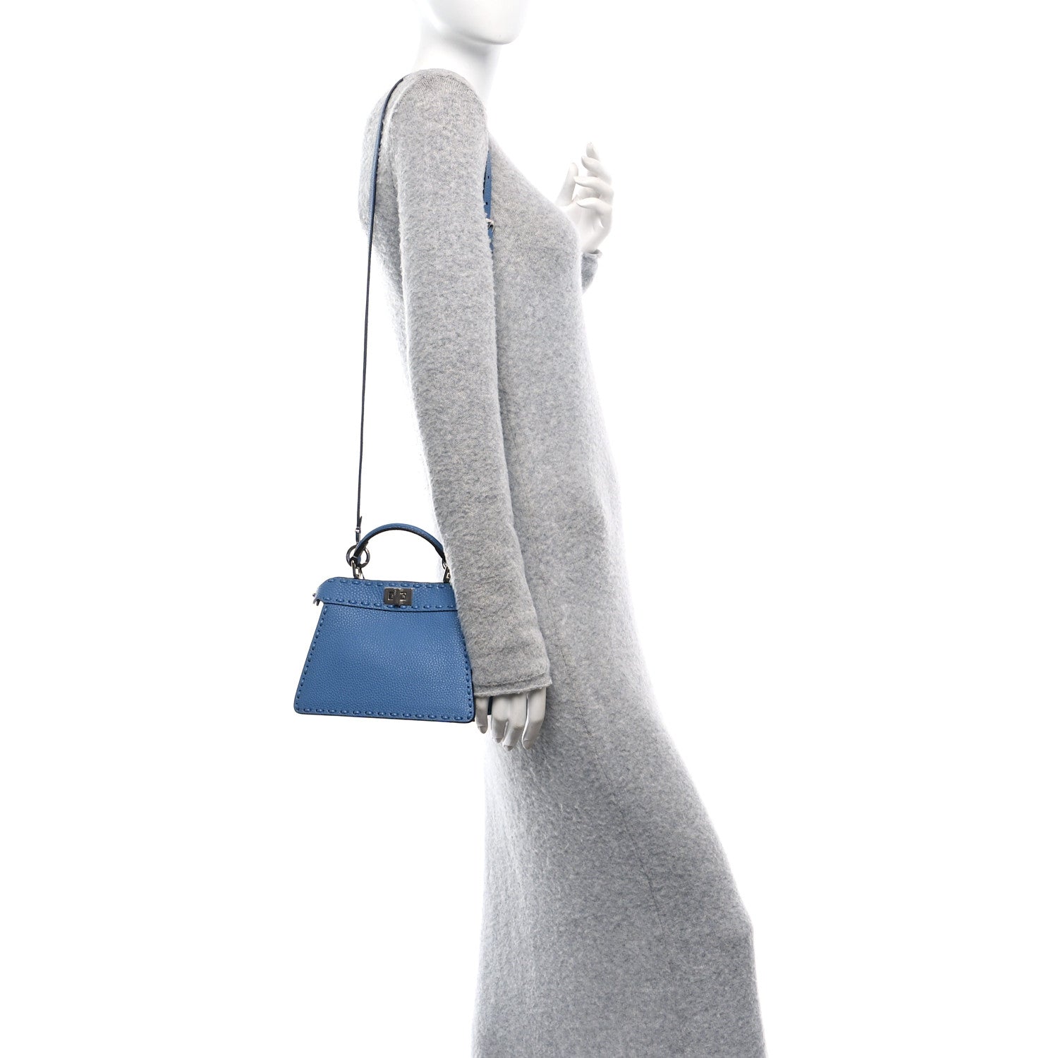 Fendi Cuoio Romano Selleria Petite Peekaboo I SEE U Satchel Blue 2 of 9