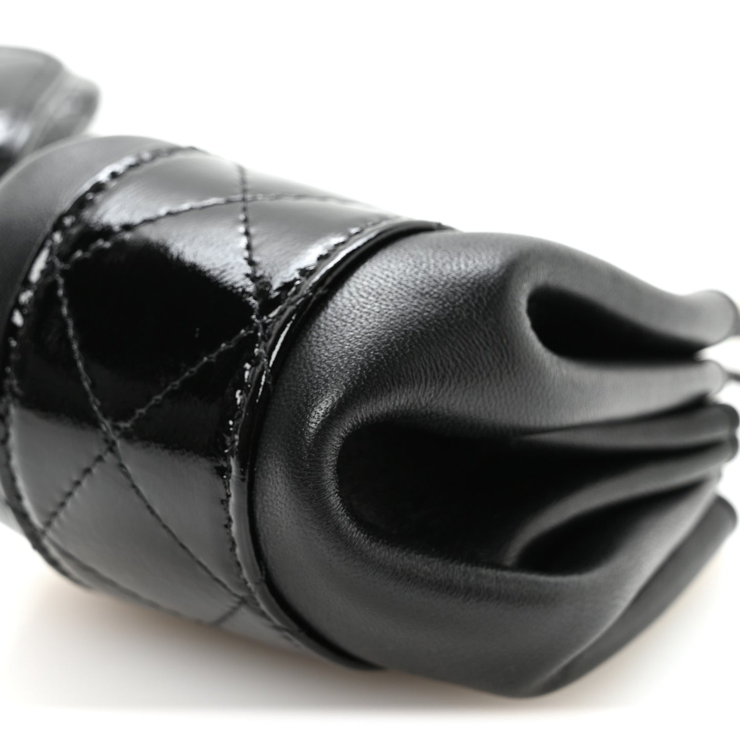 Crumpled Patent Lambskin Quilted Tassel Clutch With Chain Black