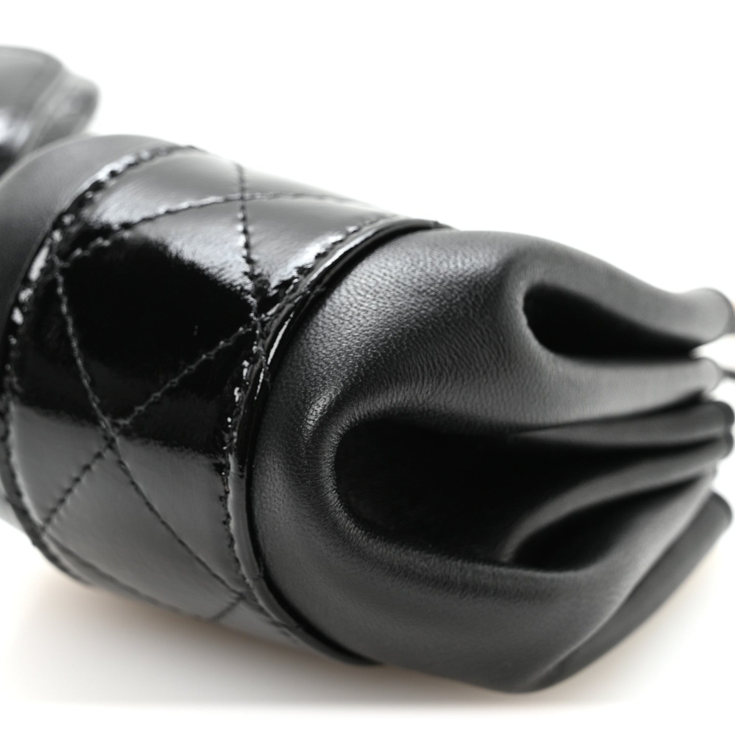 Chanel Crumpled Patent Lambskin Quilted Tassel Clutch With Chain Black 10 of 12