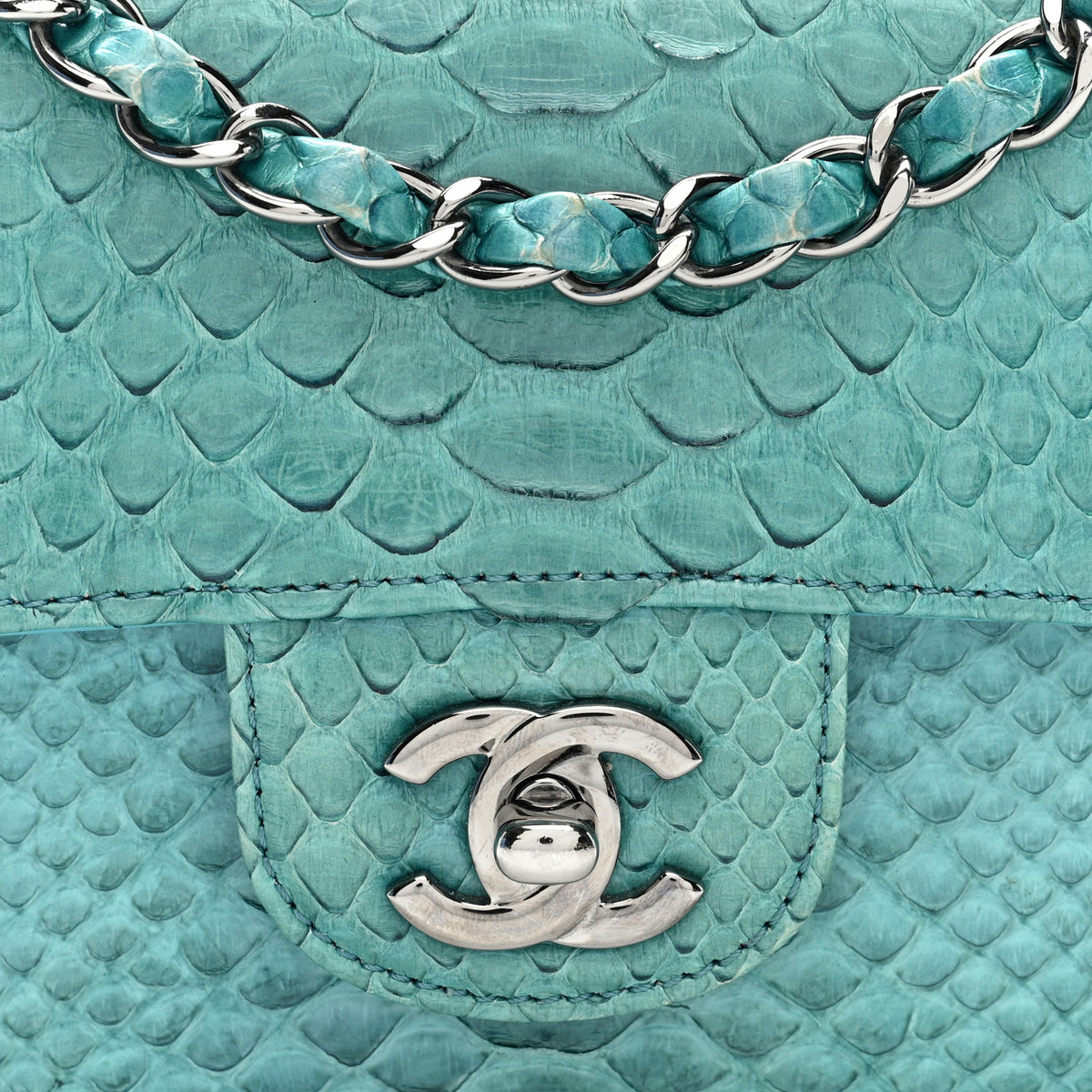 Snakeskin Mini Rectangular Flap Blue
