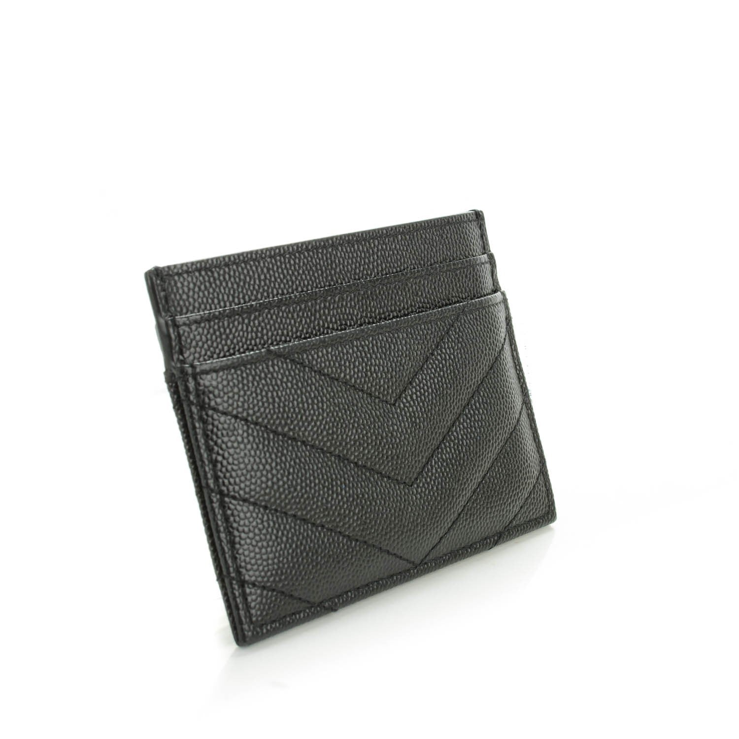 Saint Laurent Grain De Poudre Matelasse Chevron Monogram Credit Card Case Black 3 of 7
