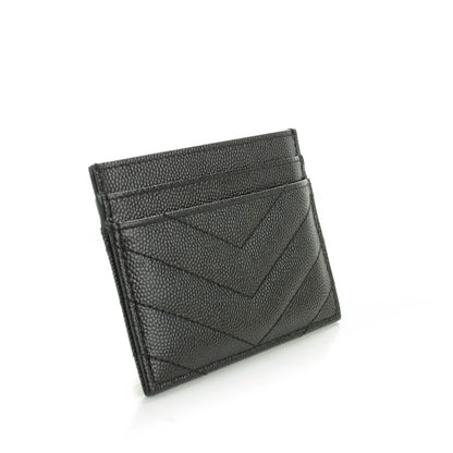 Saint Laurent Grain De Poudre Matelasse Chevron Monogram Credit Card Case Black 3 of 7