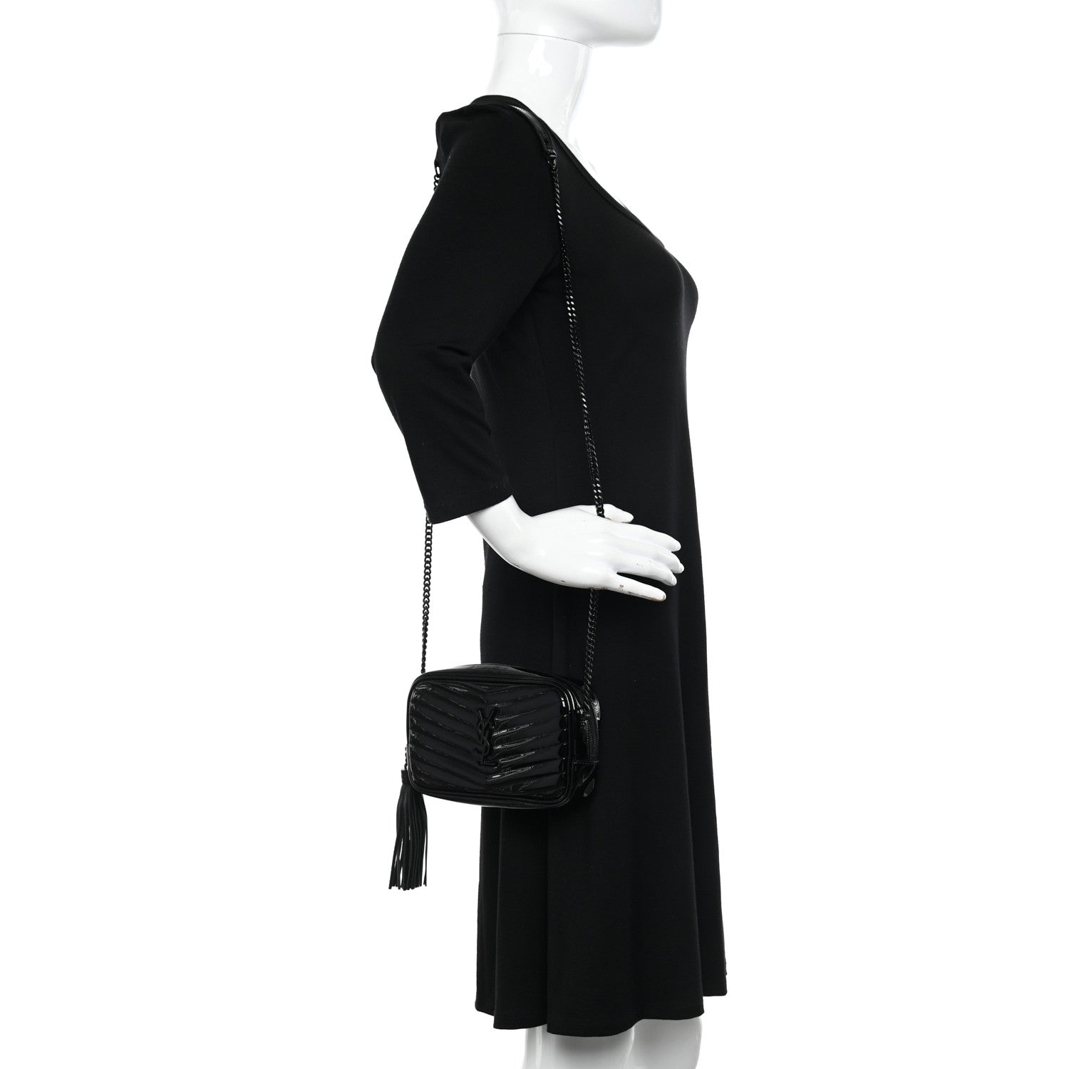 Saint Laurent Patent Calfskin Matelasse Monogram Mini Lou Camera Bag Black 2 of 11
