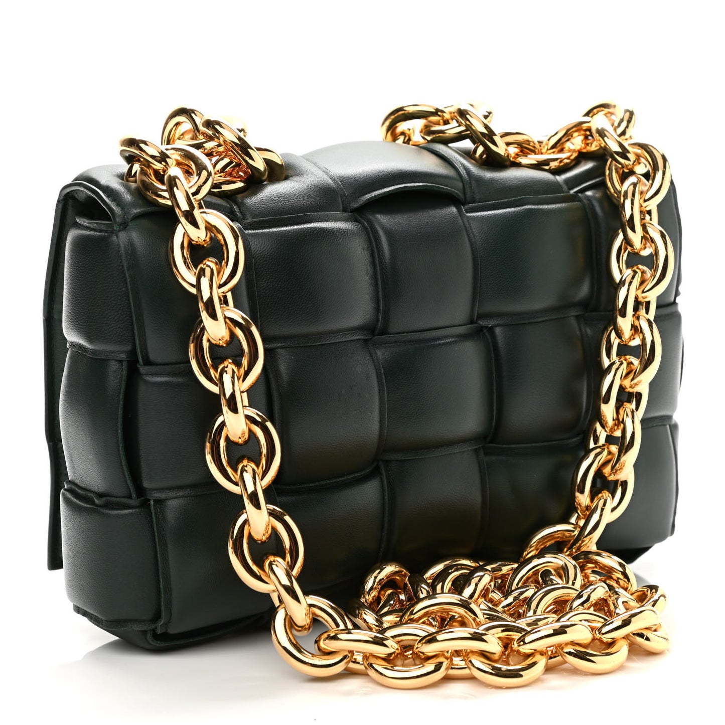 Lambskin Maxi Intreccio Padded Chain Cassette Crossbody Bag Raintree