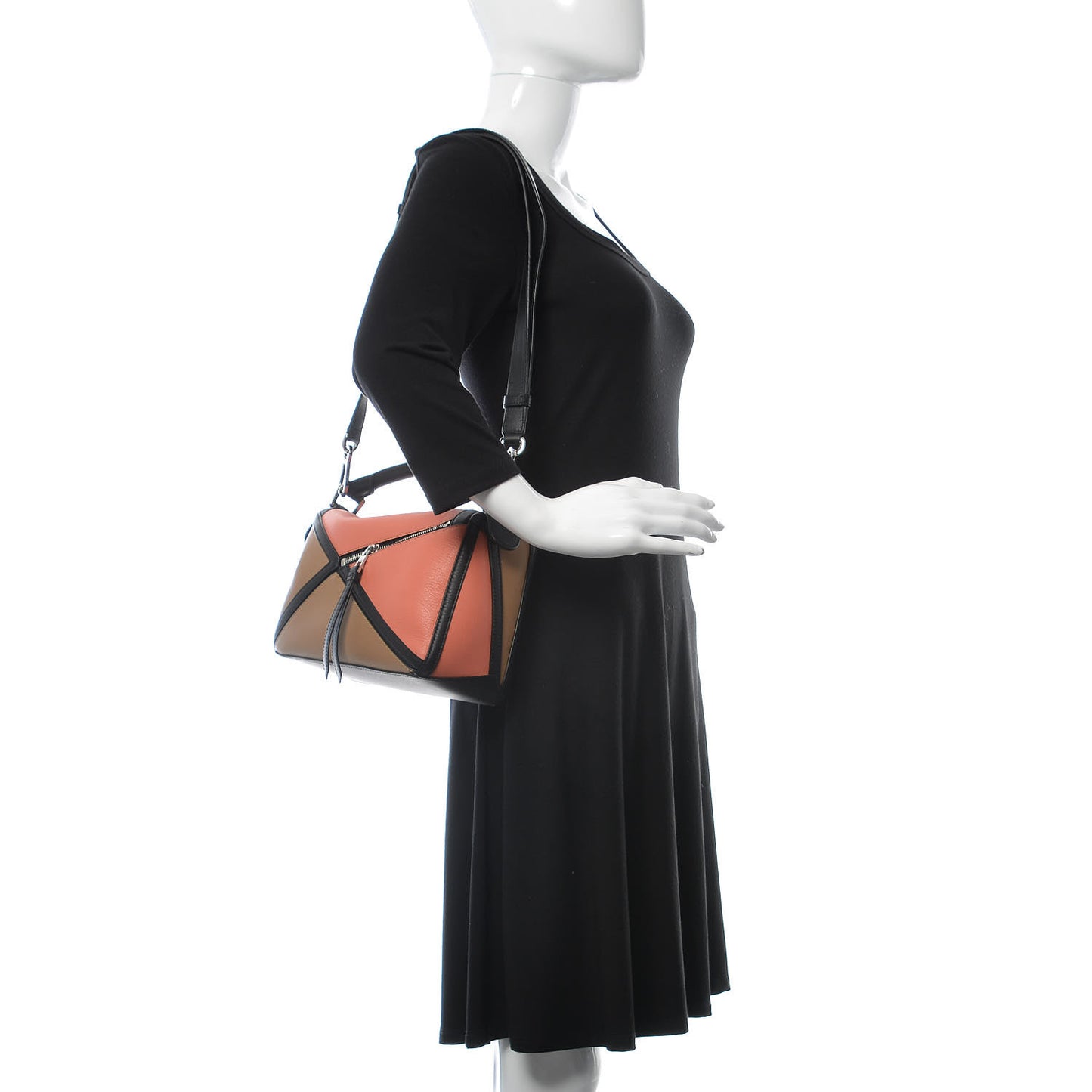 Calfskin Small Graphic Puzzle Bag Pink Tulip Mocca