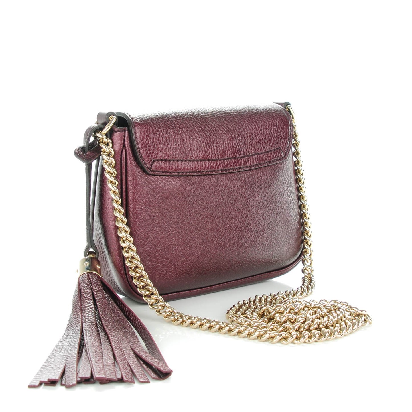 Metallic Pebbled Calfskin Small Soho Flap Crossbody Burgundy