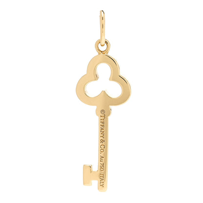 Tiffany 18K Yellow Gold Diamond Mini Open Trefoil Key Pendant 3 of 5
