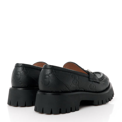 Gucci Piuma Calfskin GG Embossed Horsebit Platform Lug Sole 20mm Loafers 37 Black 4 of 12