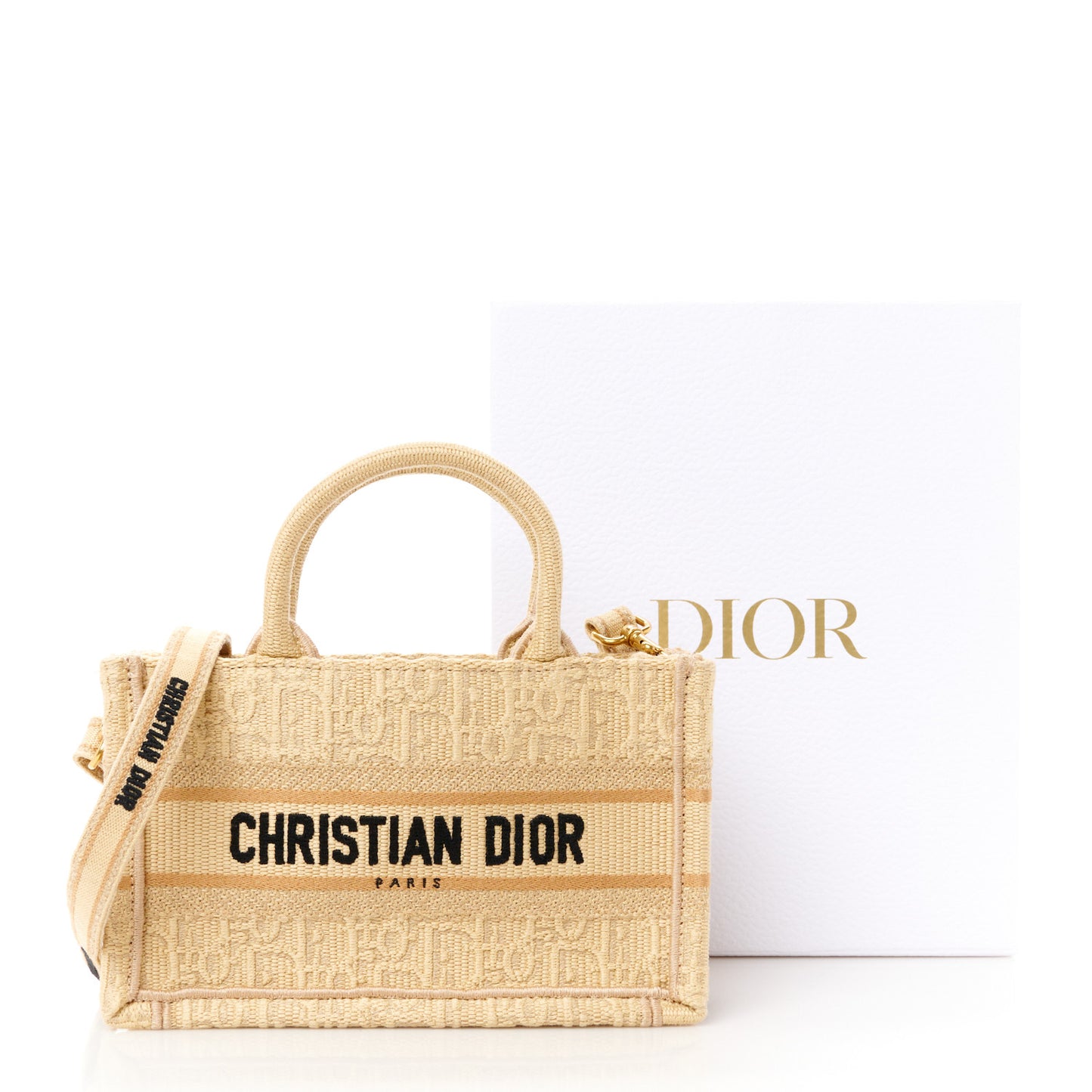 Raffia Oblique Mini Toile De Jouy Book Tote With Strap Beige