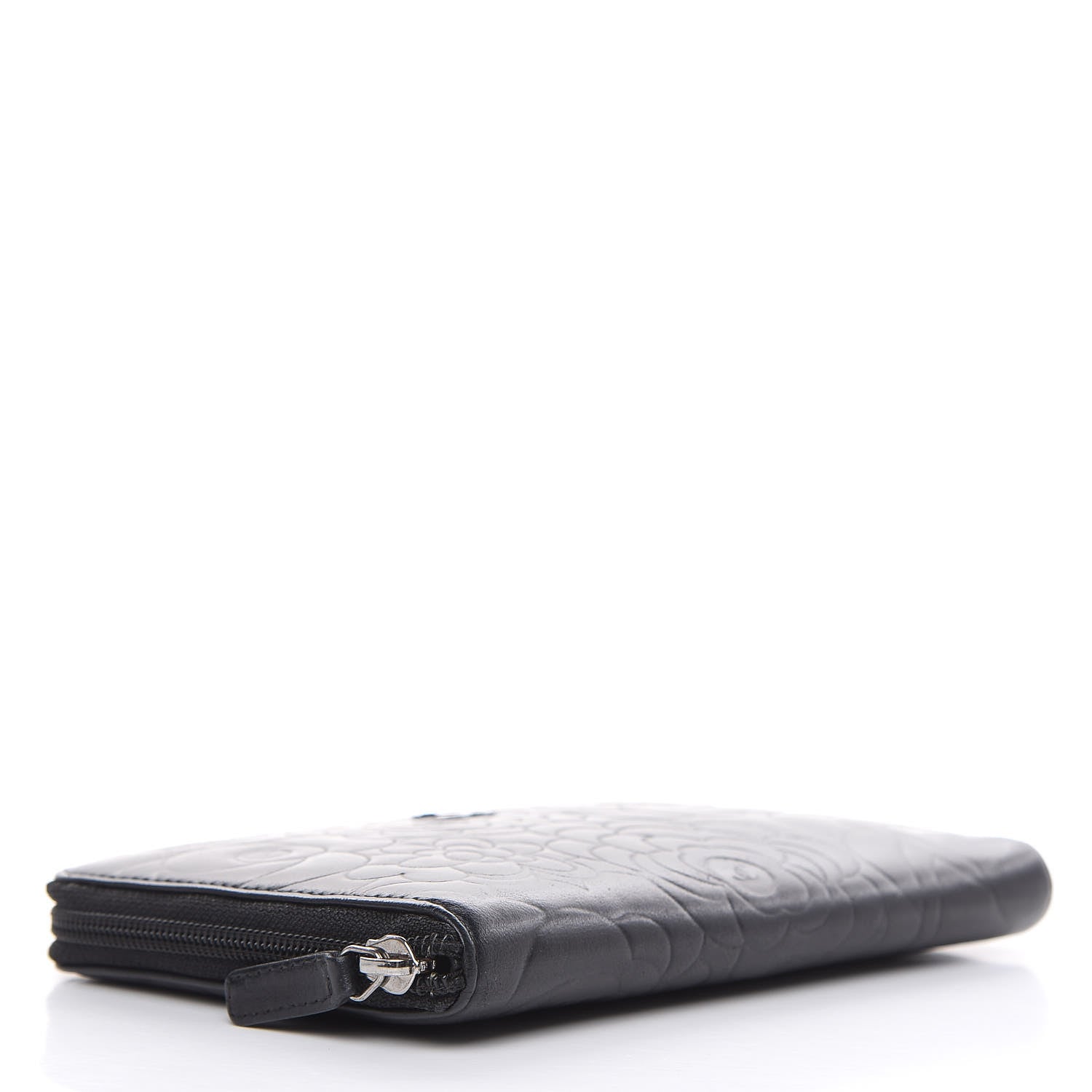 Chanel Lambskin Camellia Embossed Zip Around Organizer Wallet Black 4 of 15