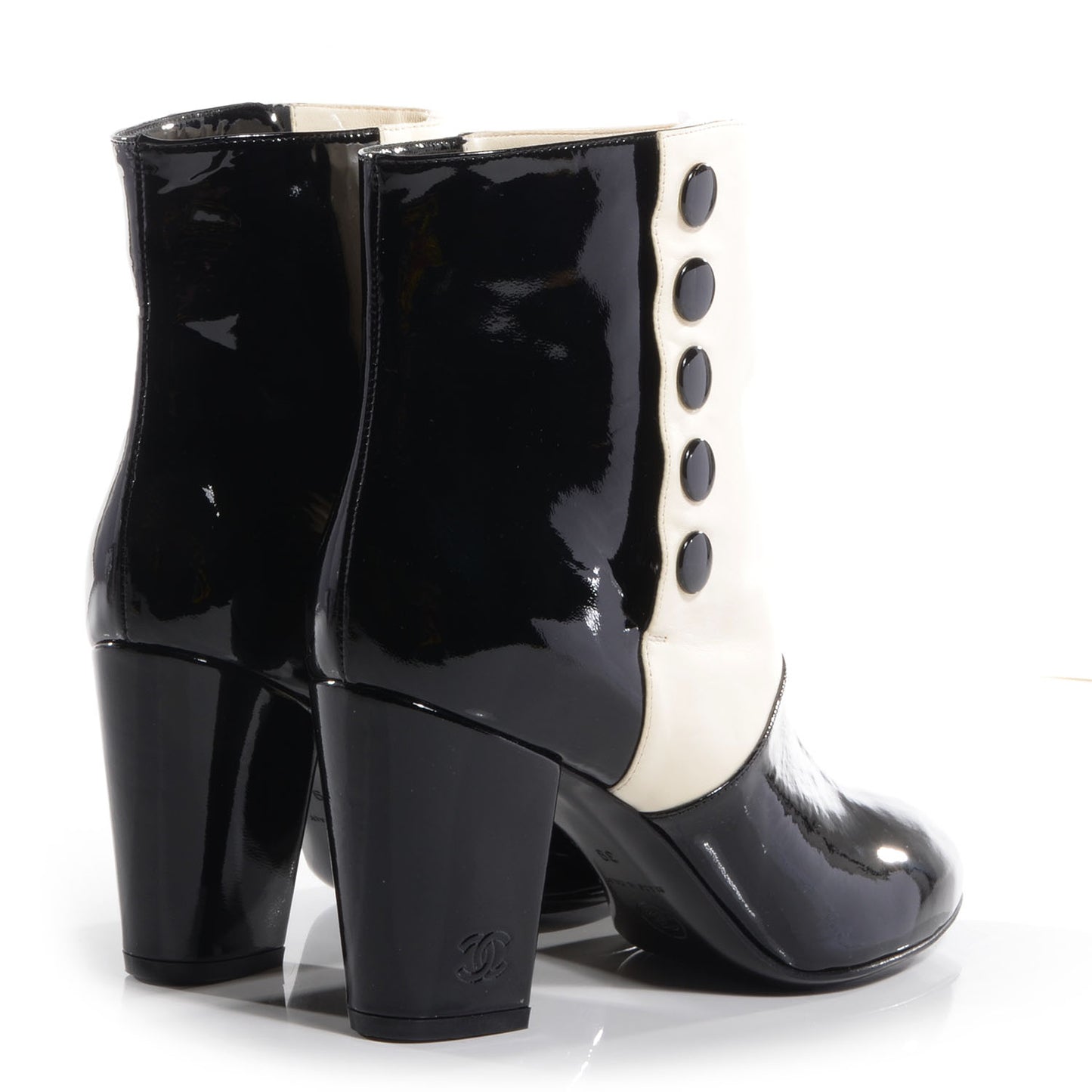 Patent Leather Short Boots 39 Black White