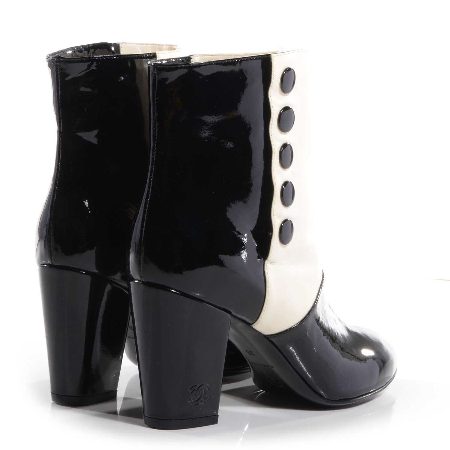Chanel Patent Leather Short Boots 39 Black White 4 of 8