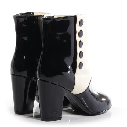 Chanel Patent Leather Short Boots 39 Black White 4 of 8