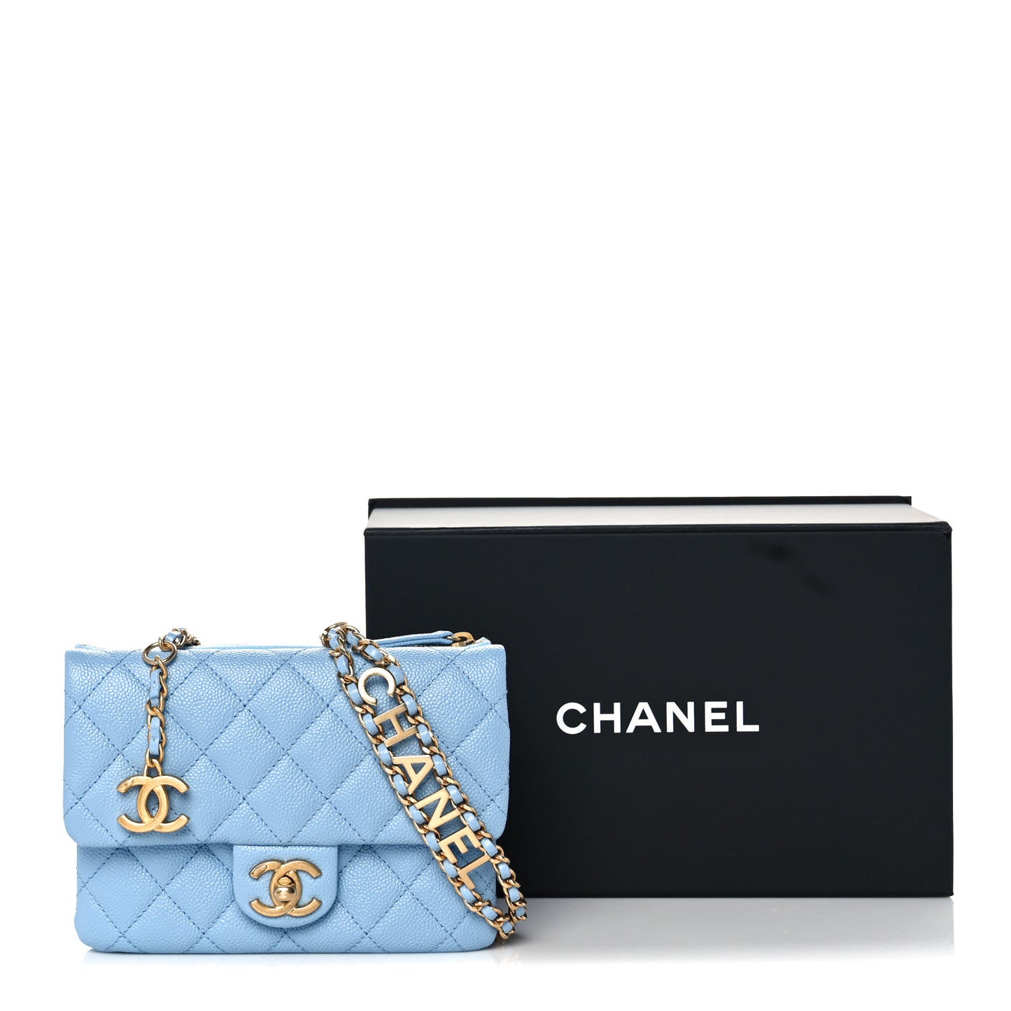 Shiny Caviar Pick Me Up Flap Belt Bag Light Blue