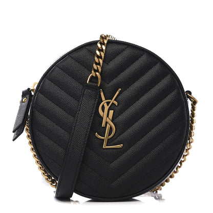 Saint Laurent Grain De Poudre Matelasse Chevron Quilted Round Vinyle Camera Bag Black 1 of 8